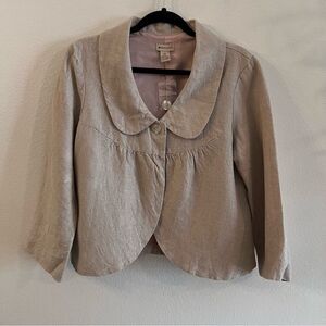 NWOT Elevenses Anthropologie Jacket Size 14 Tan Shimmer Linen Peter Collar Lined